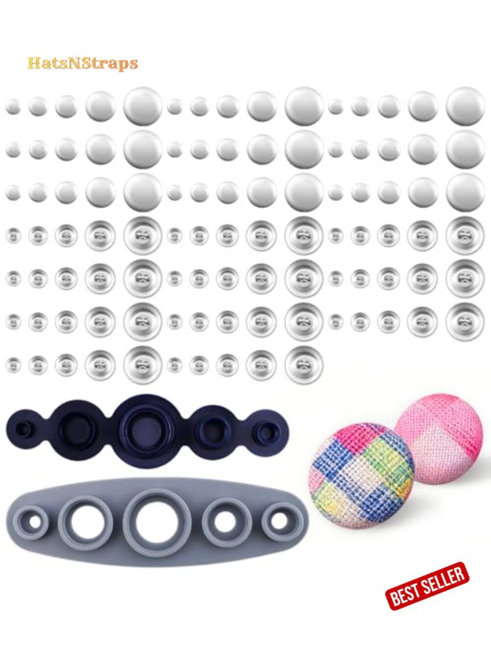100 PCS Fabric Covered Button Kit with Tools, 5 Sizes, Aluminum Alloy, DIY Craft